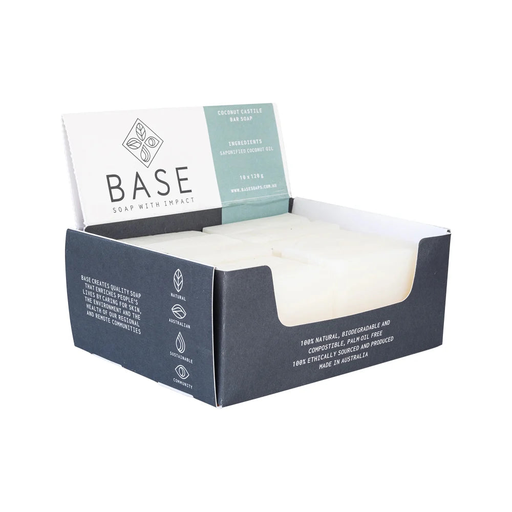Base (Soap With Impact) Soap Bar Coconut Castile (Raw Bar) 120g x 10 Display