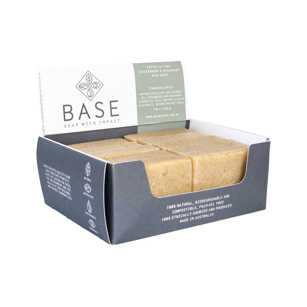 Base (Soap With Impact) Soap Bar Exfoliating Cedarwood Rosemary (Raw Bar) 120g x 10 Display