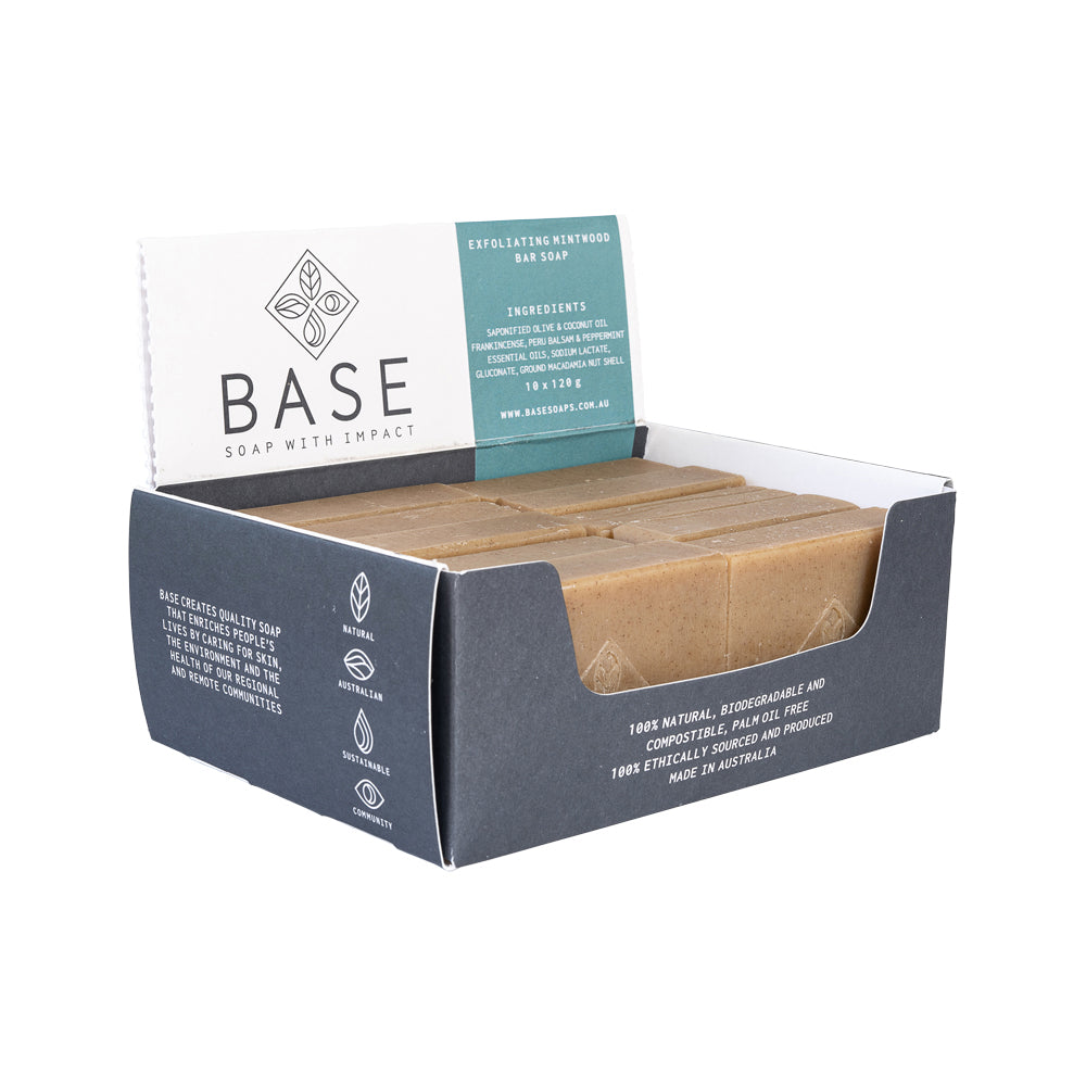 Base (Soap With Impact) Soap Bar Exfoliating Mintwood (Raw Bar) 120g x 10 Display