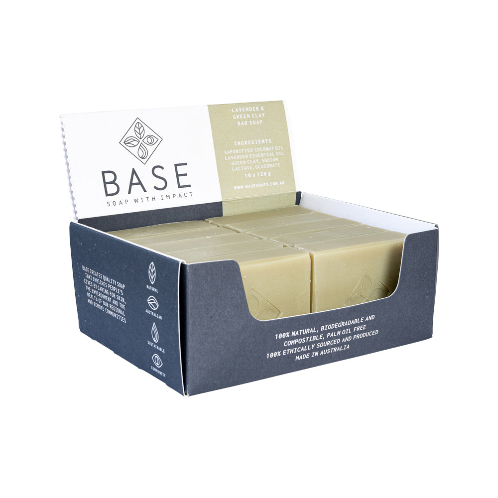 Base (Soap With Impact) Soap Bar Lavender & Green Clay (Raw Bar) 120g x 10 Display