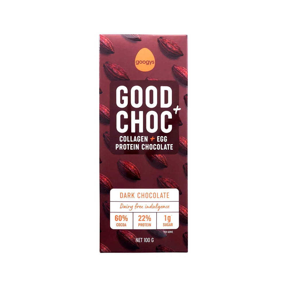 Googys Good Choc+ (Collagen + Egg Protein Chocolate) Dark 100g x 10 Display