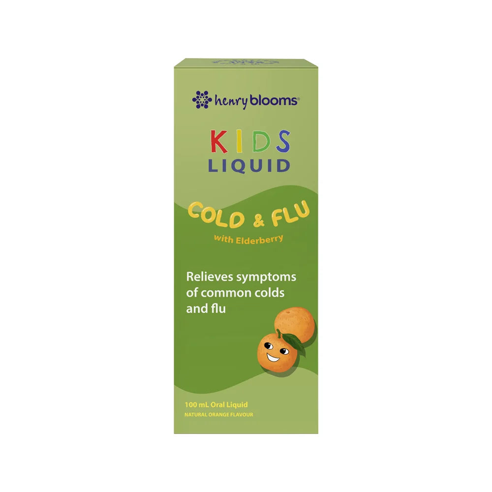 Henry Blooms Kids Liquid Cold & Flu with Elderberry Orange 100ml