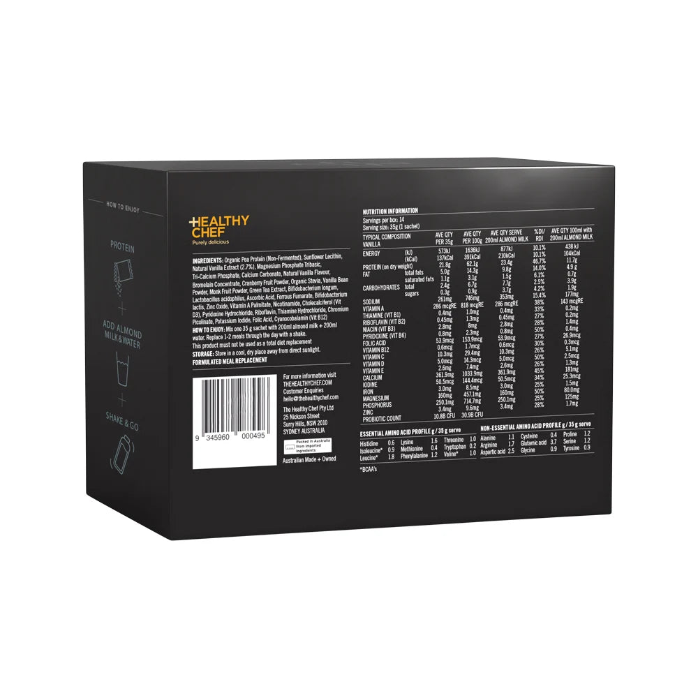 The Healthy Chef Body Shaping Shake (Plant-Based Meal Replacement) Vanilla Sachets 35g x 14 Pack