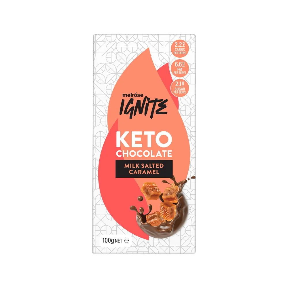 Melrose Ignite Keto Salted Caramel Milk Chocolate 100g x 12 Display