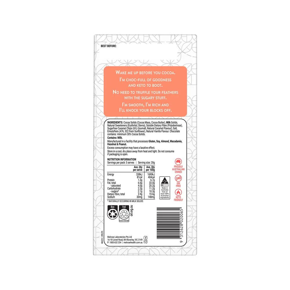 Melrose Ignite Keto Salted Caramel Milk Chocolate 100g x 12 Display