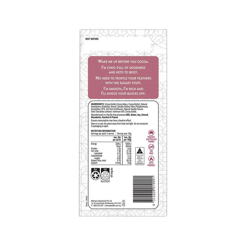 Melrose Ignite Keto Rich Dark Chocolate 100g x 12 Display