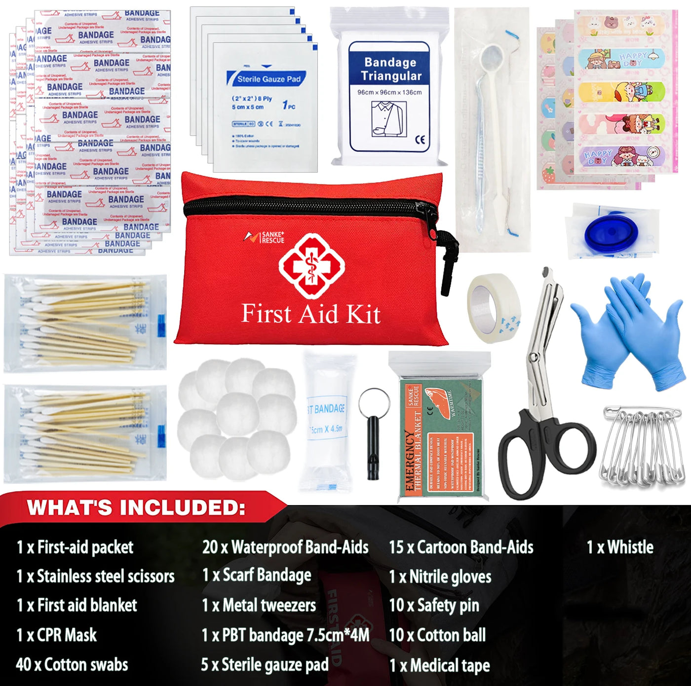 110 Piece Waterproof First Aid Kit for Home Car Travel and Outdoor Emergencies