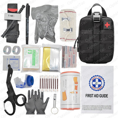 17 Piece First Aid Kit with Tourniquet and Chest Seal for Emergency Car Travel and Hiking