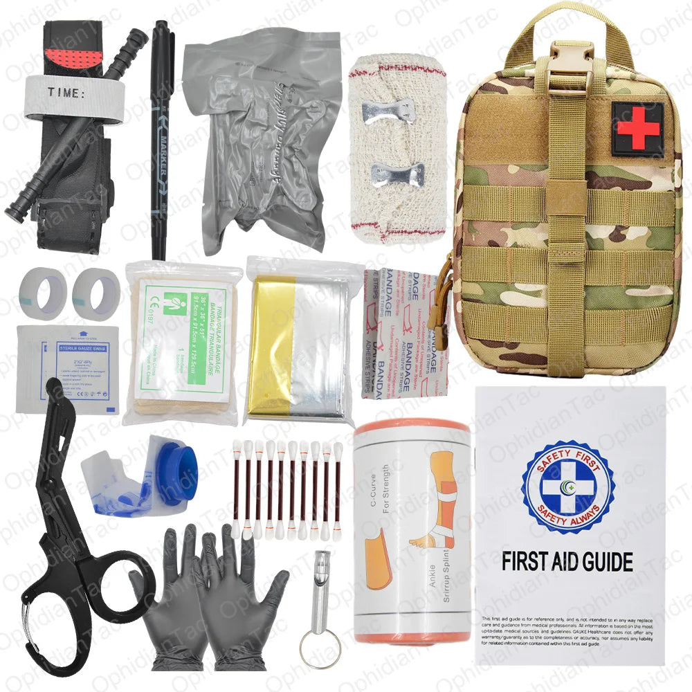 17 Piece First Aid Kit with Tourniquet and Chest Seal for Emergency Car Travel and Hiking