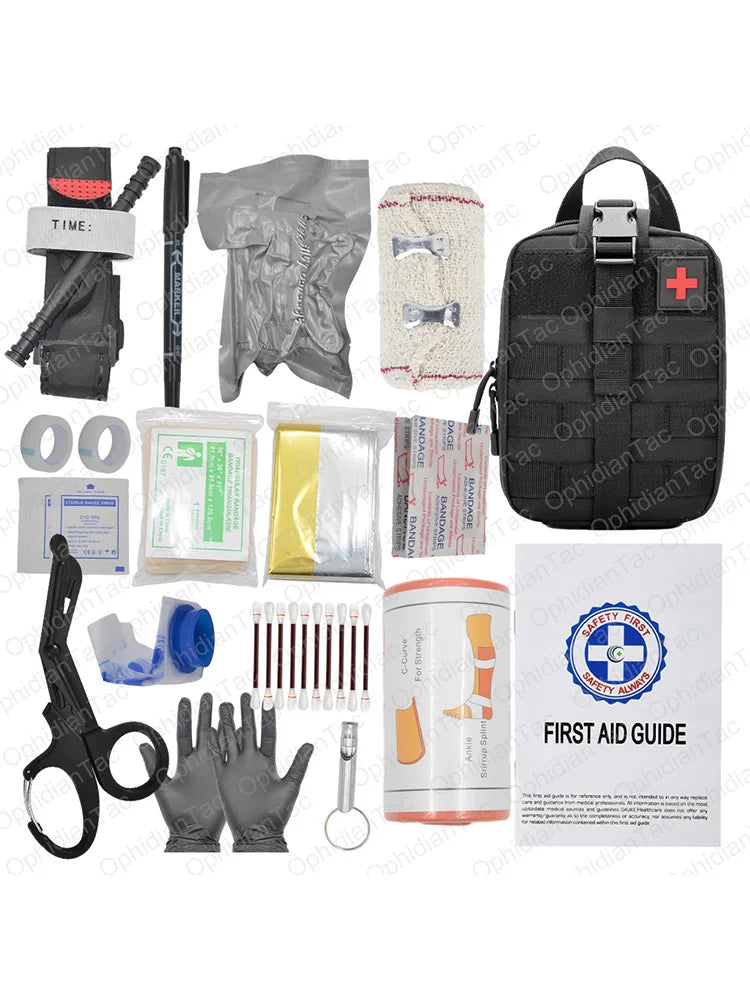 17 Piece First Aid Kit with Tourniquet and Chest Seal for Emergency Car Travel and Hiking