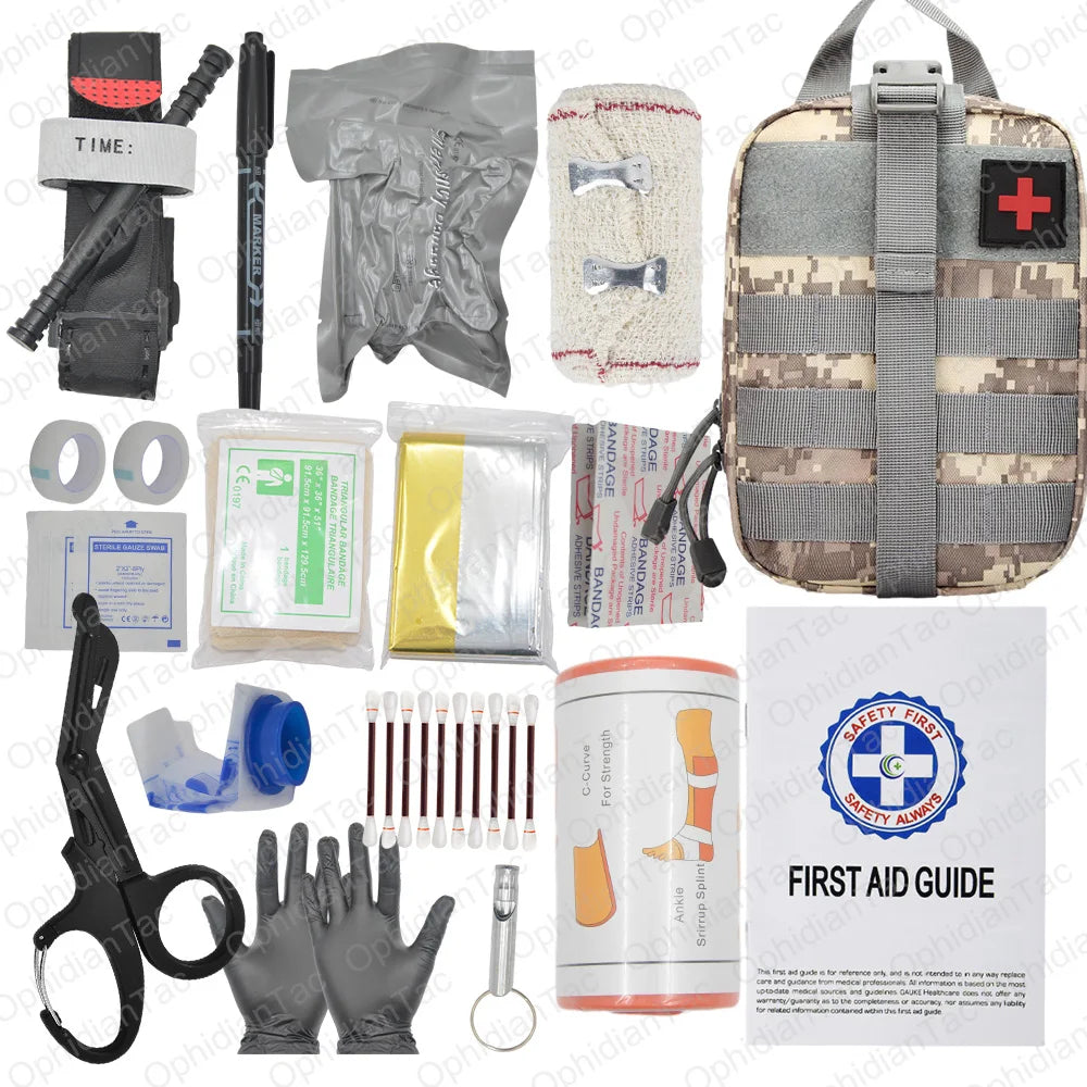17 Piece First Aid Kit with Tourniquet and Chest Seal for Emergency Car Travel and Hiking