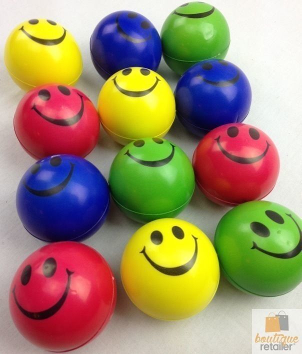 12x STRESS BALLS Hand Relief Squeeze Toy Reliever Antistress Soft Smiley MULTI