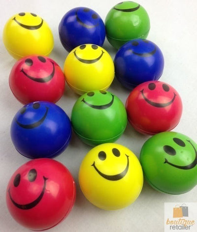 12x STRESS BALLS Hand Relief Squeeze Toy Reliever Antistress Soft Smiley MULTI