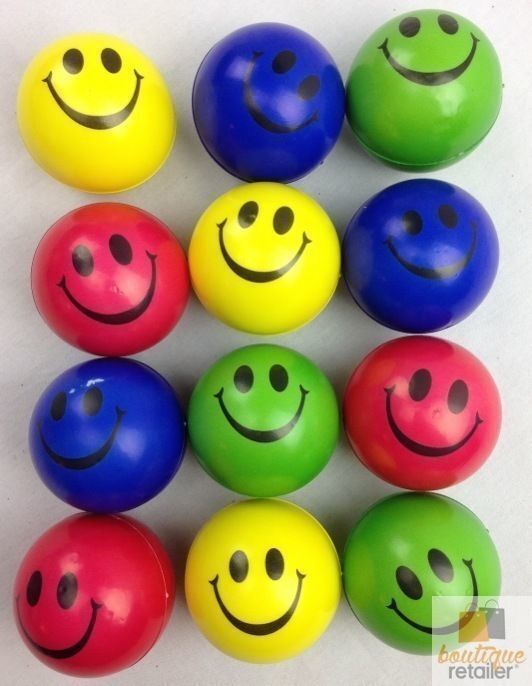 12x STRESS BALLS Hand Relief Squeeze Toy Reliever Antistress Soft Smiley MULTI